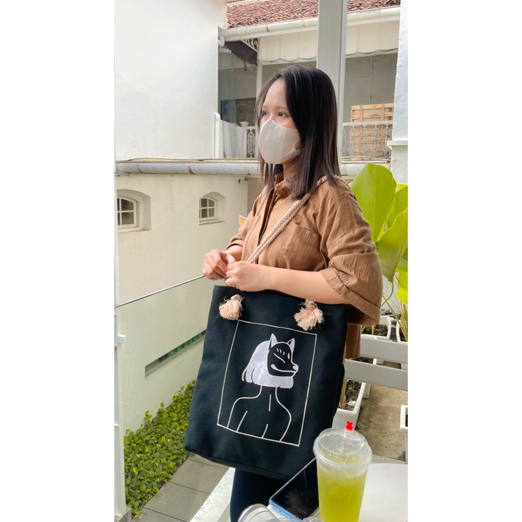 Tas Hangout Kuliah Jalan Jalan Ke Mall Model Tas Totebag tali sumbu motif bunga daun hijau tote muat laptop