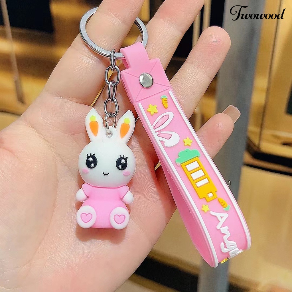 Twowood Key Pendant Good-looking Kartun Indah Hias Aplikasi Lebar Menghias Warna Hidup DIY Boneka Tiga Dimensi Bunny Keychain Untuk Ransel