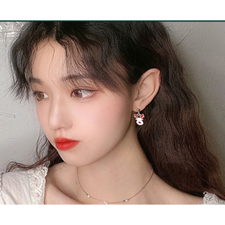 [KD]Alloy Anting Perhiasan Gadis Anting Natal Set Bell Snowman Elk Boots