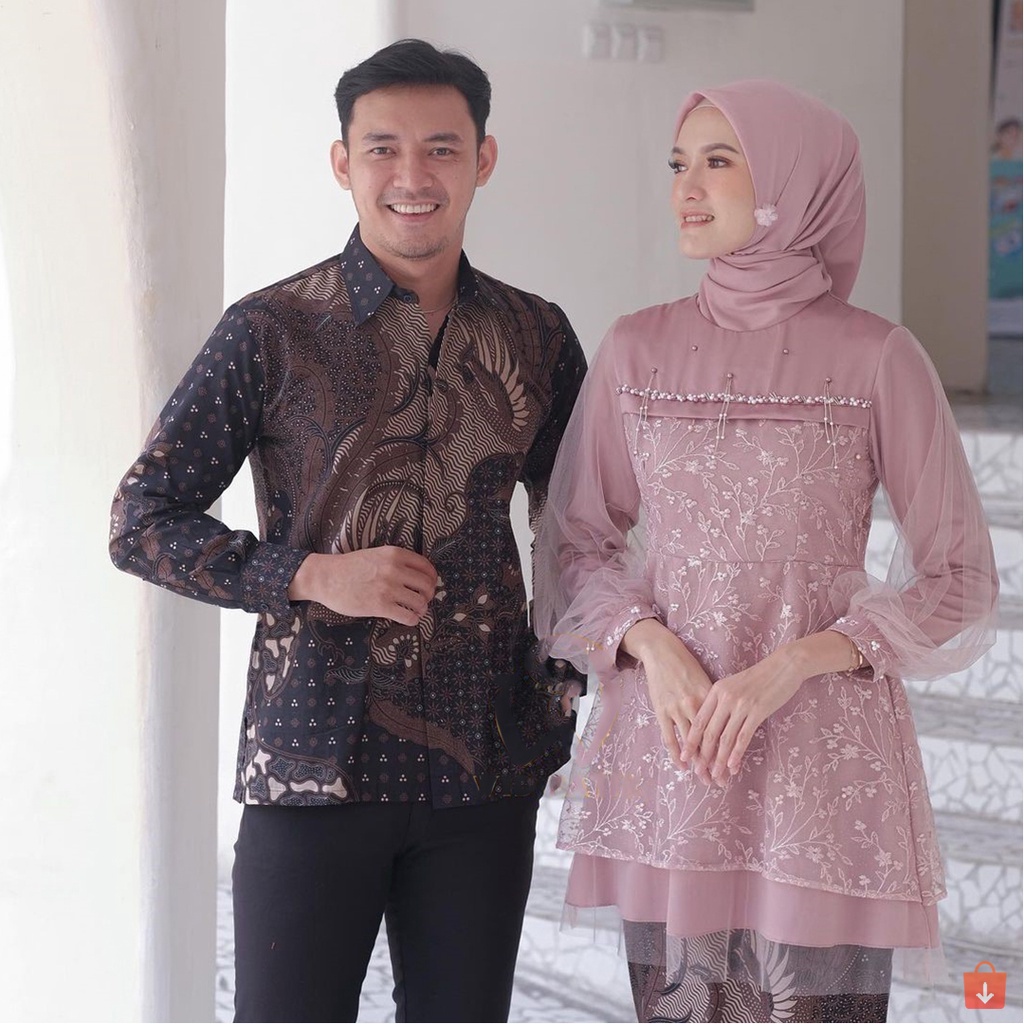 SET KEBAYA BATIK COUPLE SOLO Batik Kebaya Couple Tunangan Couple AMIRA Tulle Mutiara / Kebaya Wisuda/ Kebaya Kondangan/ kebaya Engagement