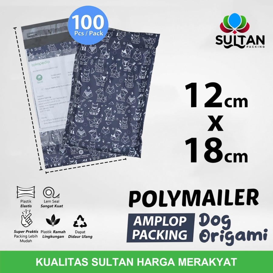 

Amplop Plastik Packing Polymailer 12x18cm Dog Origami Pack