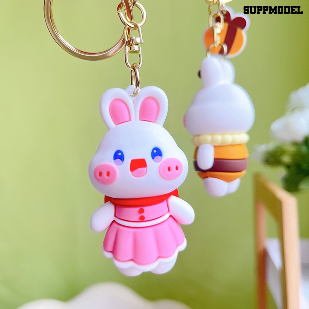 [Auto] Kelinci Gantungan Kunci Serbaguna Warna-Warni Lucu Kartun Bentuk Hewan Tiga Dimensi Hias Hadiah Boneka Kelinci Liontin Kunci Mobil Gantungan Ransel Perhiasan