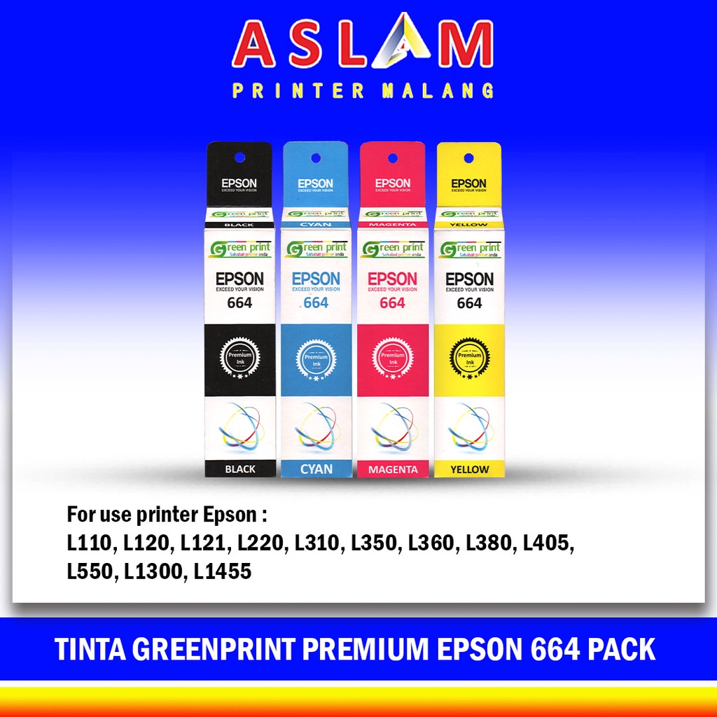 Tinta Green Print Premium Epson T 664 T664 Cyan Magenta Yellow Black Printer L120 L310 L360 L1300