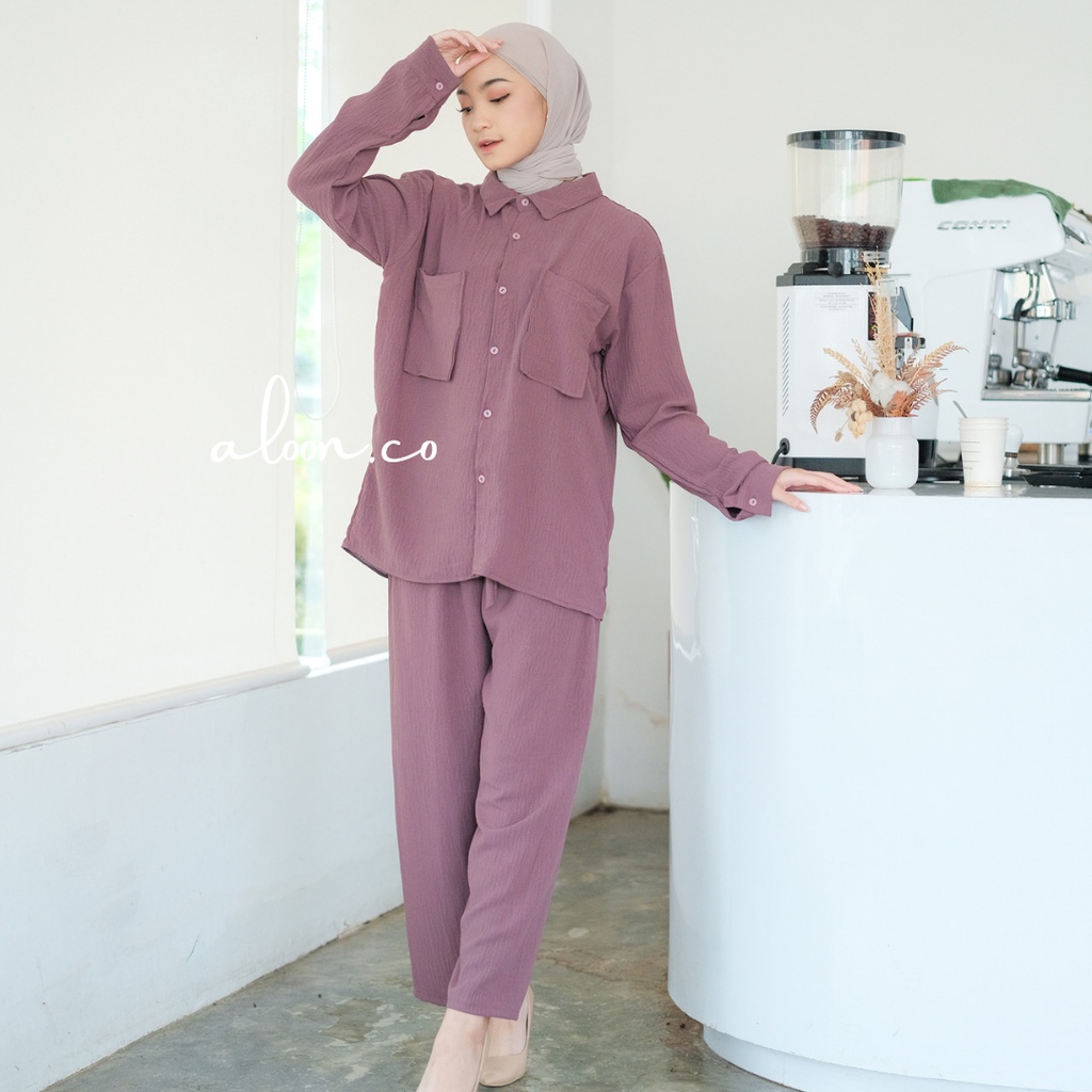 Asya One Set Oversize Bahan Crinkle Airflow Busui Friendly – Baju One Set Wanita Korean Style Jumbo