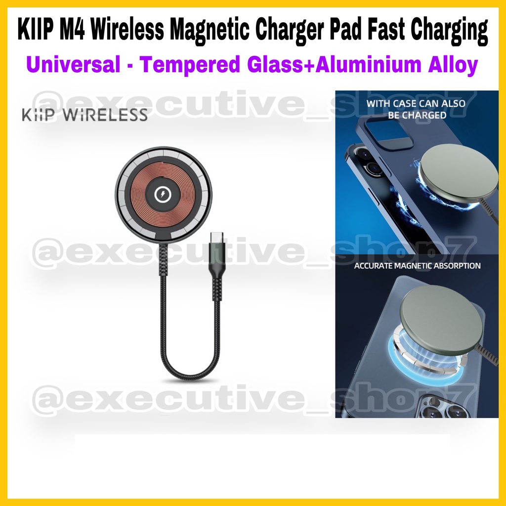 KIIP M4 Wireless Magnetic Charger Pad Fast Charging - Universal - Tempered Glass + Aluminium Alloy