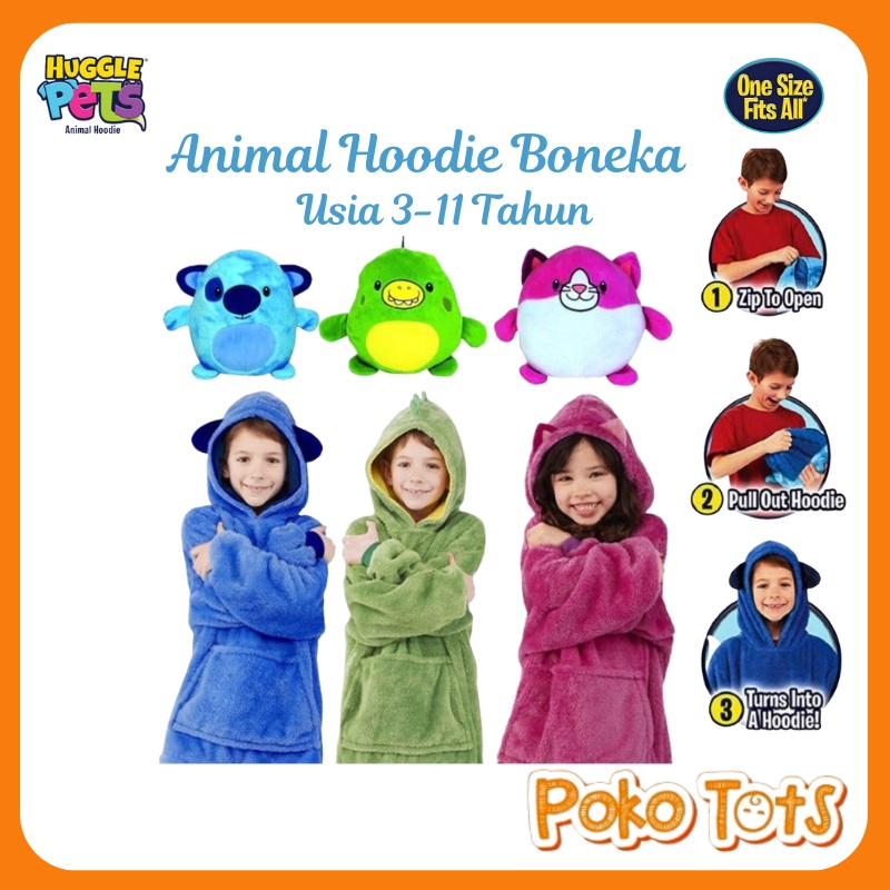 Huggle Pets Animal Hoodie Boneka Jaket Bayi Boneka Selimut Boneka Hoodie Boneka Anak