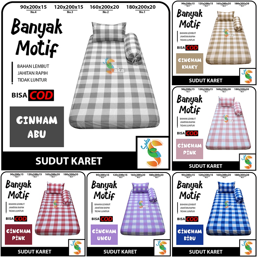 SPREI SET SINGLE MOTIF AESTHETIC UKURAN 90X200/120X200 KOTAK KOTAK SUDUT KARET