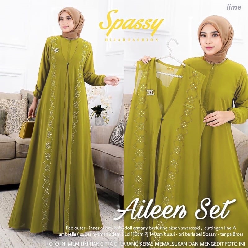 [Ada jumbo] AILEEN set / Ailen Dres / Aileen Dress / Aileen Gamis-Lime