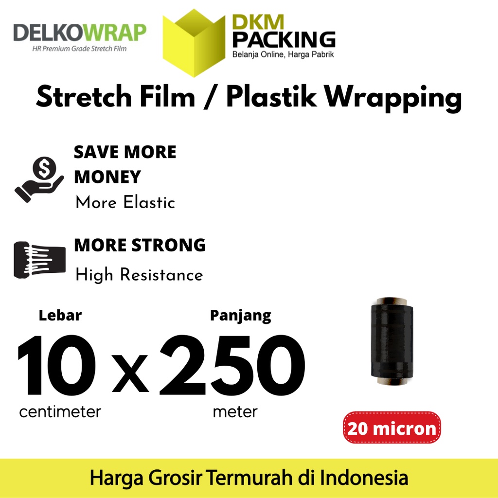 

Plastik Wrapping Stretch Film 10cm x 250m HITAM DELKOWRAP TERMURAH / SATUAN