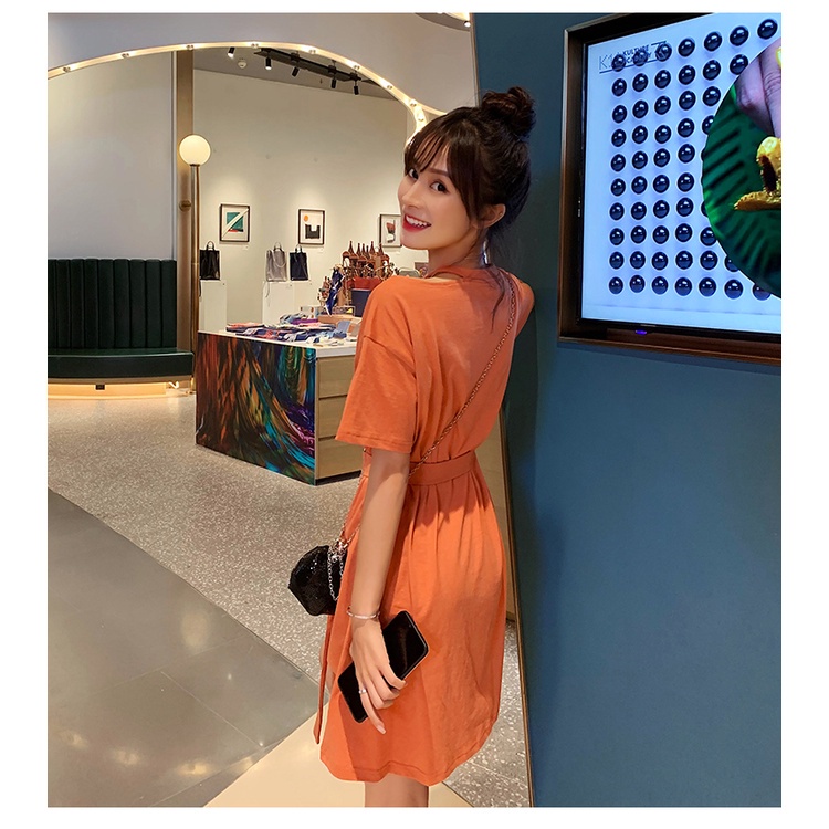 MOOGU ♡ Dress korea midi dress kapas gaun longgar dres wanita