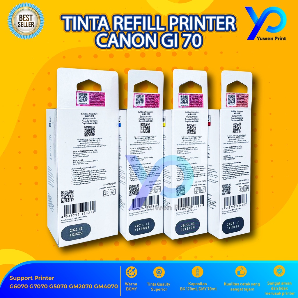 1 SET 4 PCS Tinta Canon Gi 70 For Printer G5070 G6070 GM2070 GM4070 G7070