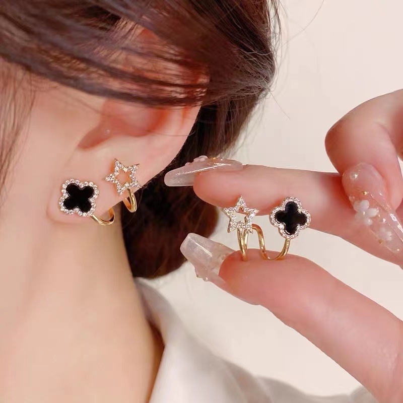 Jepang Korea Unik Sederhana Temperamen Bunga Elegan Fashion Berlian Imitasi Berujung Lima Anting Bintang