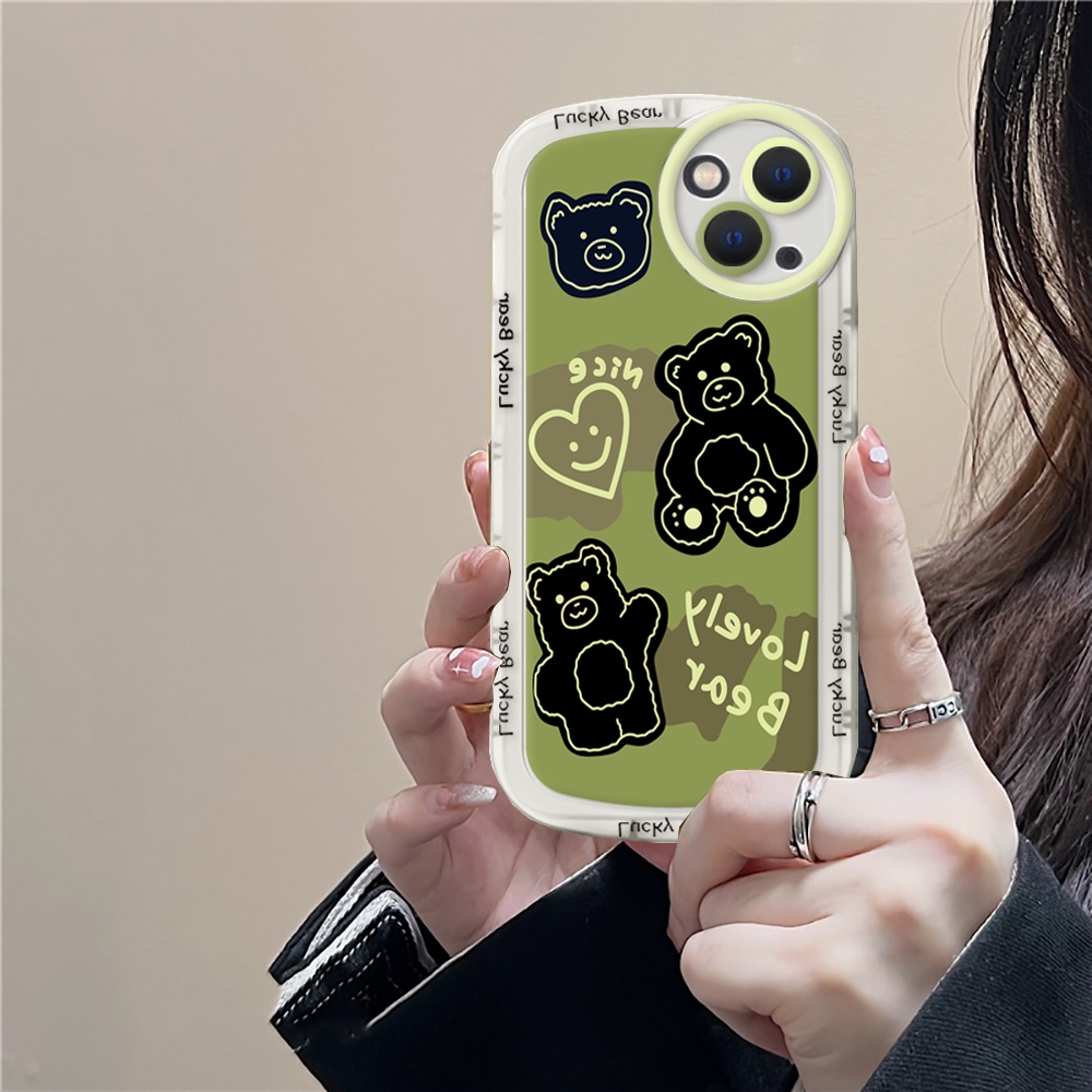Vivo Y02 Y16 2022 Y22 Y35 Y33S V25e Y21T Y21S Y21A Y15S Y15A Y01 Y12 Y15 Y17 Y12S Y20S Y19 Y91C Y30 Y50 Y51 S1 Pelindung Lensa Oval Matcha Lucky Bear Soft TPU Phone Cover RIXUAN