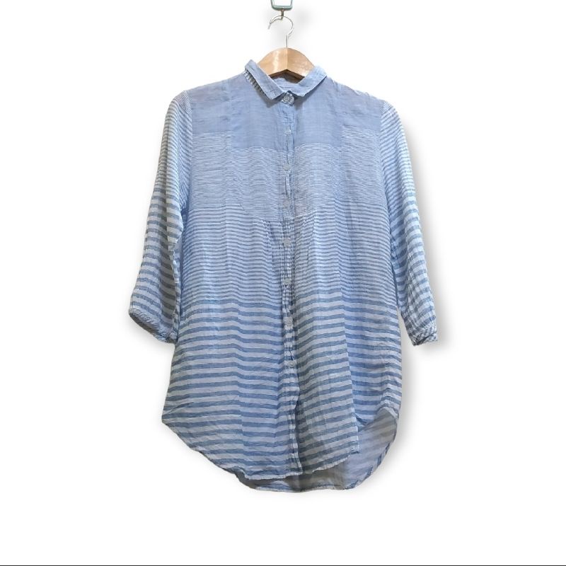 KEMEJA ATASAN WANITA GARIS-GARIS BIRU KOREA STYLE
