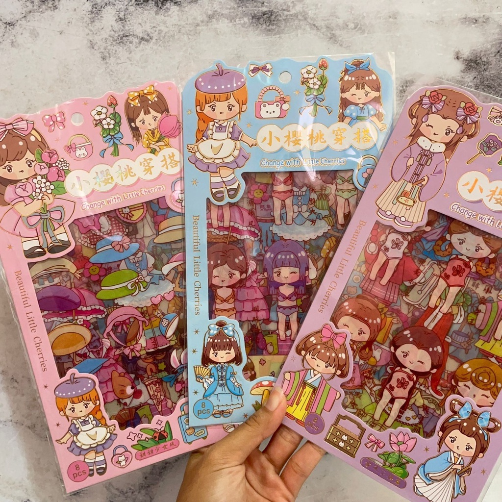 STICKER TEMPEL ANAK MOTIF LITTLE GIRL CUTE LUCU ISI 8 LEMBAR TERMURAH STIKER STATIONARY FANCY PERNAK-PERNIK UNIK READY 3 WARNA PINK BIRU UNGU BISA GROSIR DAN COD JUGA