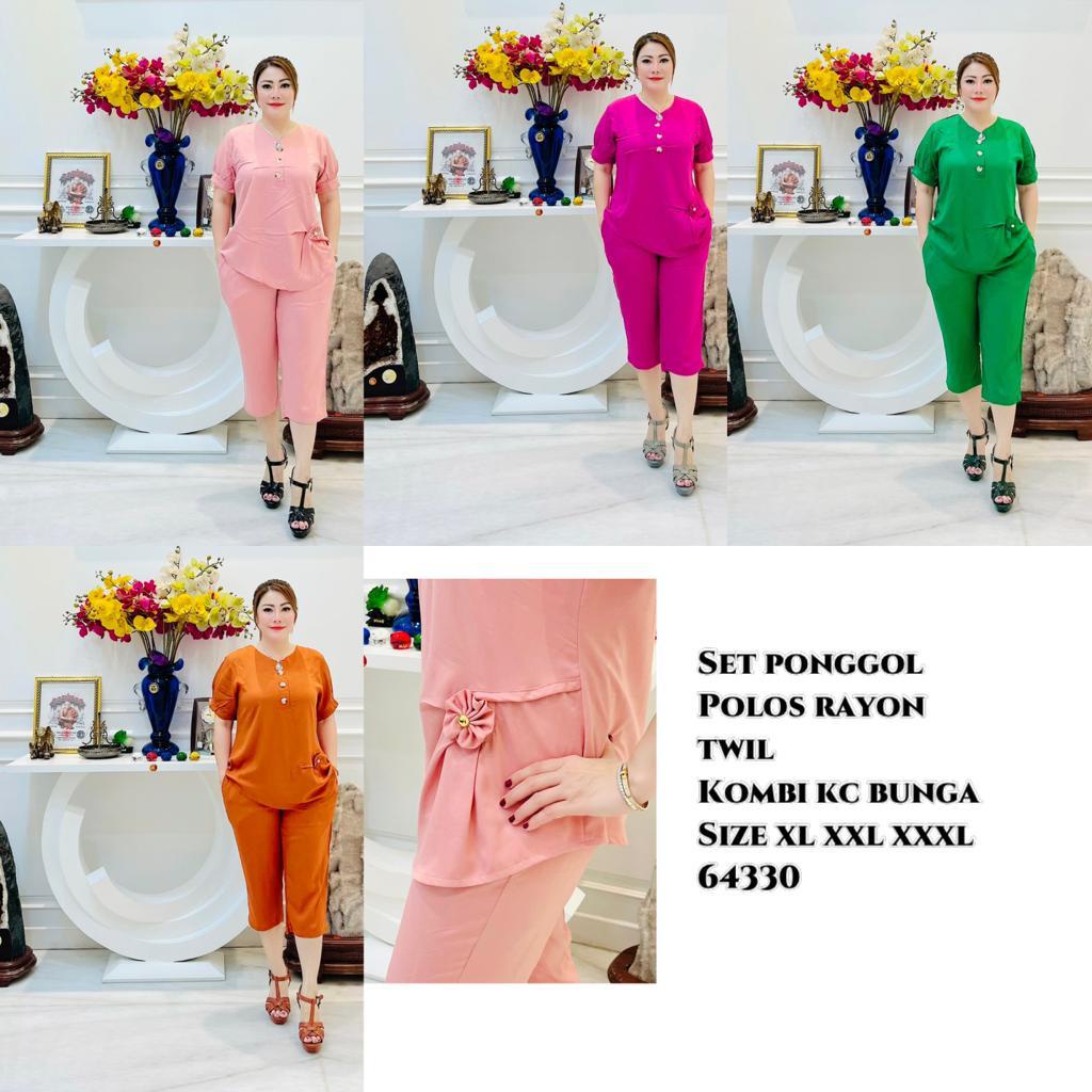 64330 Setelan wanita rayon twill polos | Stelan wanita rayon pendek ukuran dewasa jumbo | set wanita