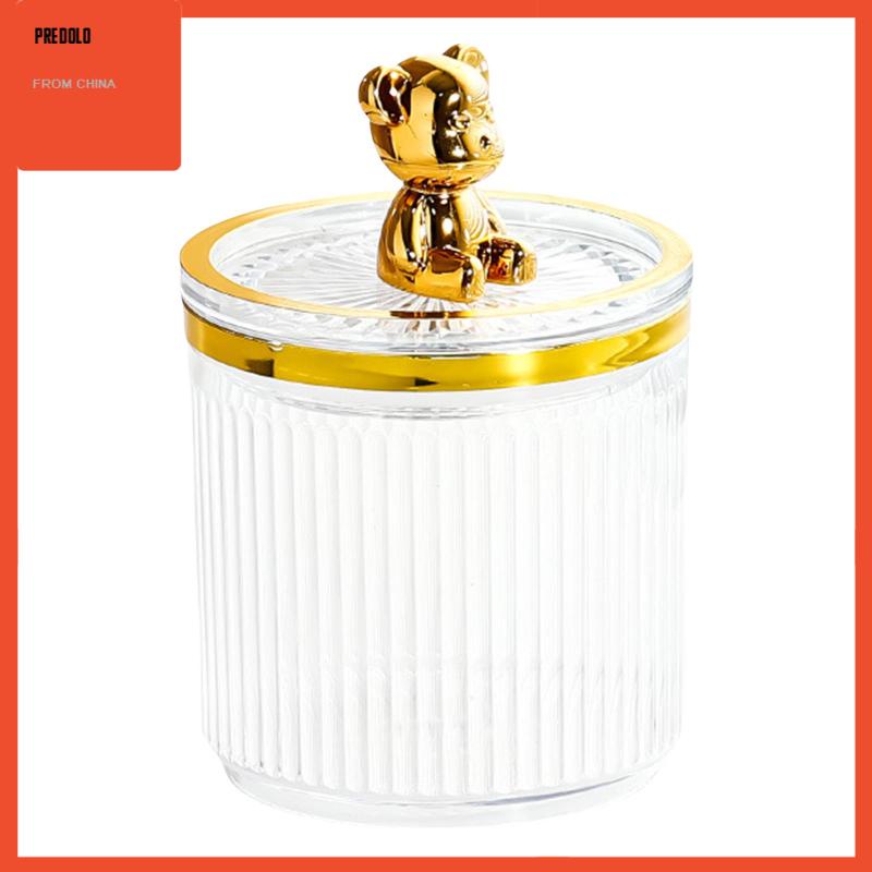 [Predolo] Holder Pad Bola Cotton Swab Makeup Dengan Tutup Untuk Desktop Meja Kamar Mandi