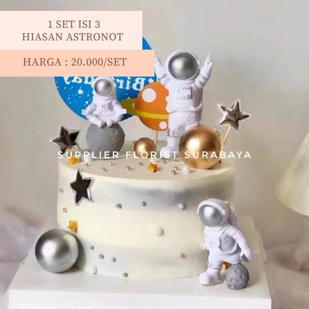 HIASAN KUE TART ASTRONOT 1 SET ISI 3 GOLD SILVER BIRU CAKE DEKORASI KUE ULANG TAHUN