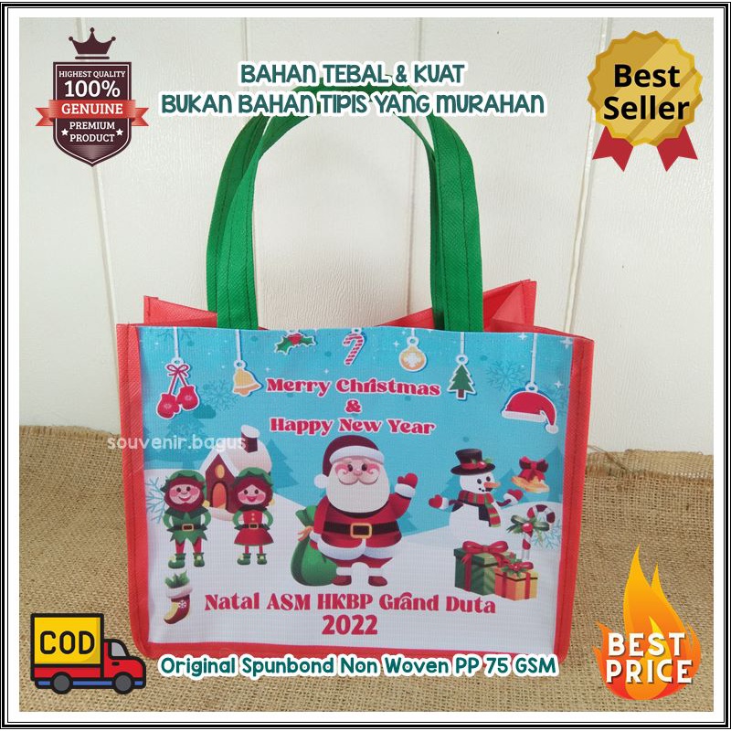 Tas souvenir jumbo imlek xmas lebaran haji umroh idul fitri maulid nabi promosi marhaban ya ramadhan special order custom bahan tebal gambar satu sisi