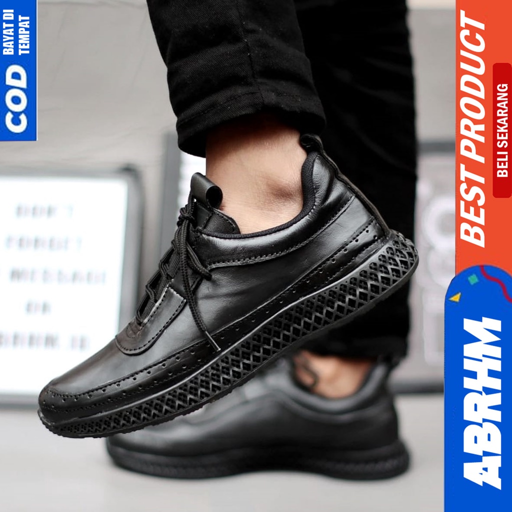 Sepatu Pantopel Kerja Formal Casual Kulit Asli Santai Hitam Abraham Blosom