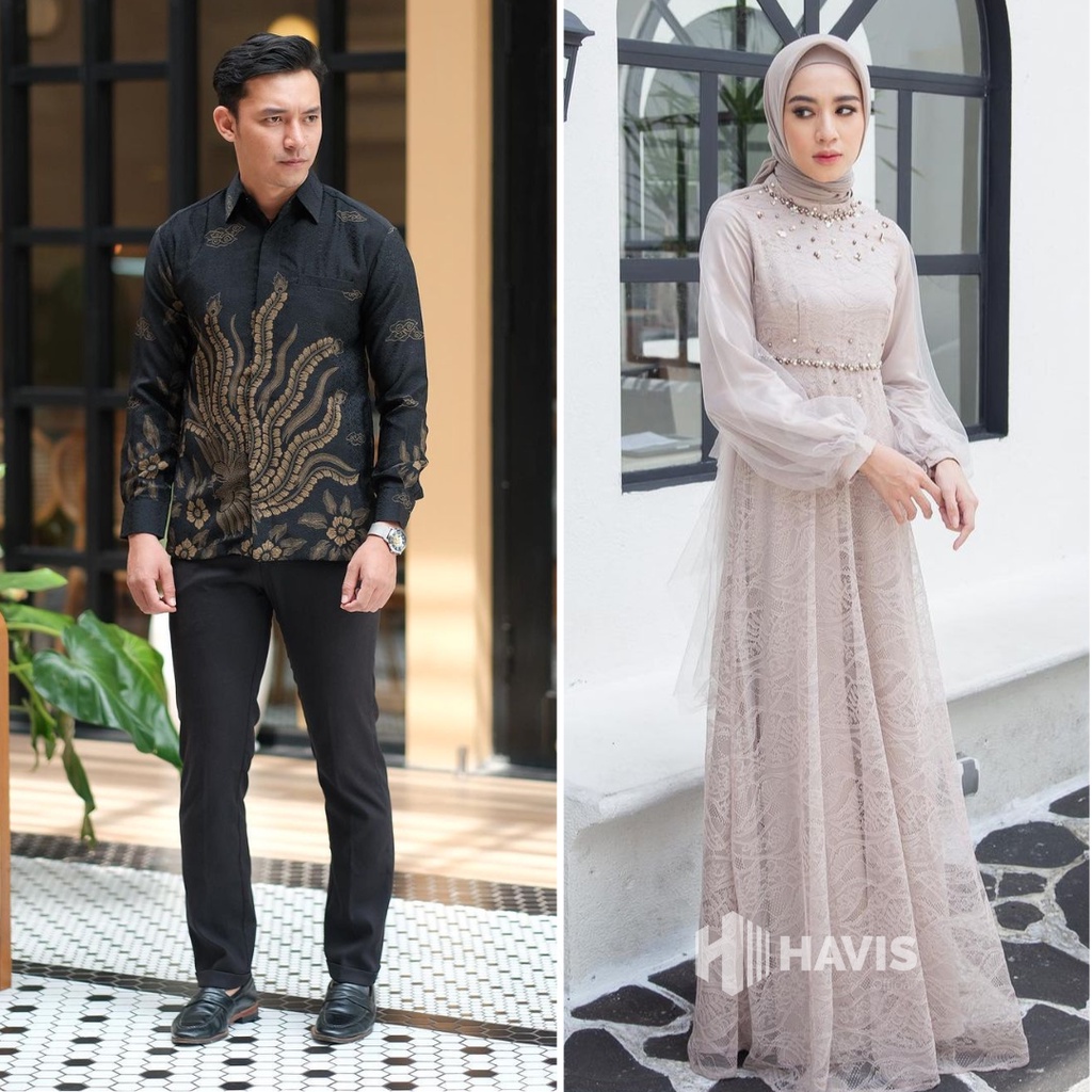 Dress Couple Nadine Gamis Brukat Modern Terbaru Dress Pesta Wanita Kondangan Lamaran Wisuda Lebaran