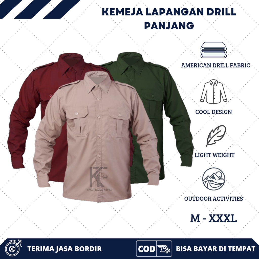 Kemeja Lapangan tactical pdl/pdh lengan panjang bahan dril/kemeja outdoor/seragam kerja