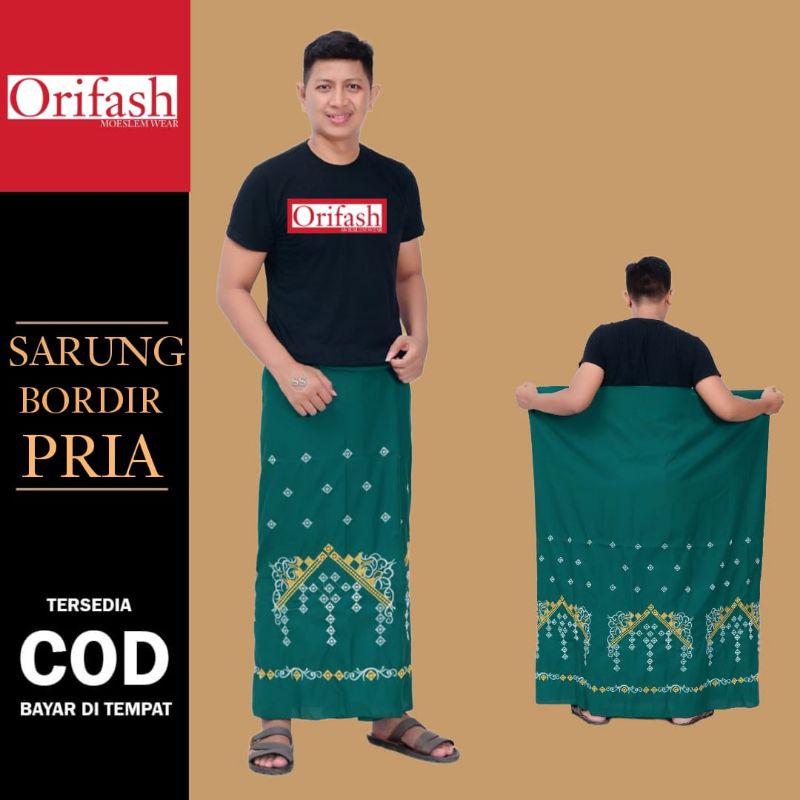 ORIFASH- SARUNG BATIK BORDIR POLOS BAWAHAN MUSLIM PRIA DEWASA BAHAN KATUN HALUS TEBAL