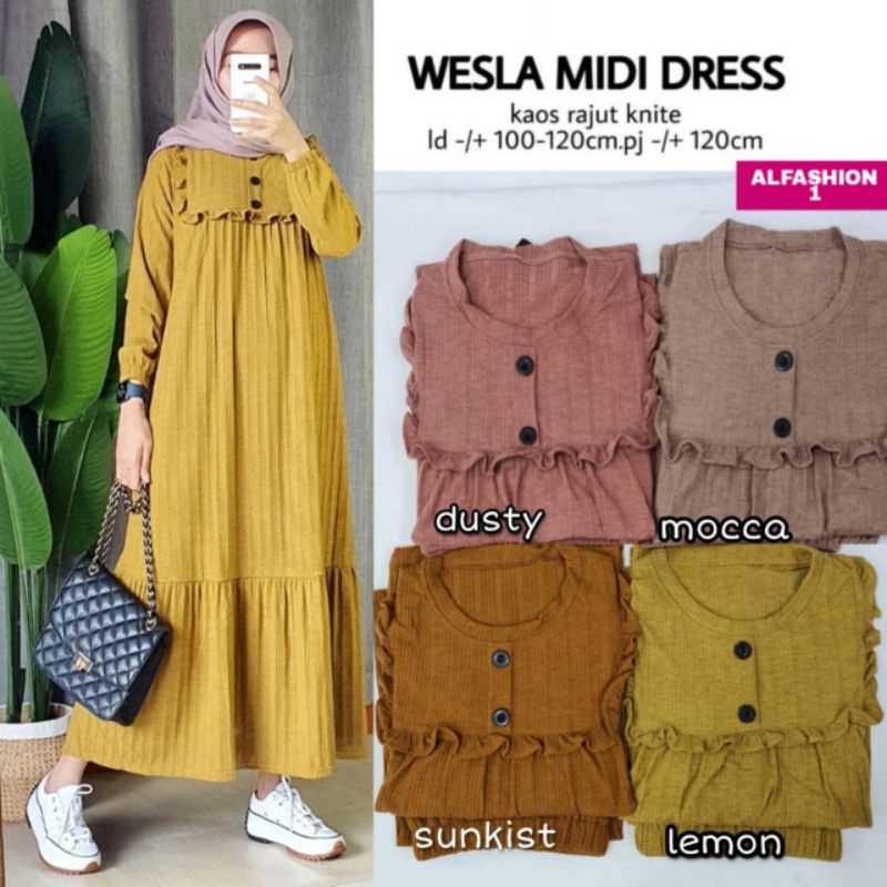 WESLA MIDI DRESS KAOS RAJUT KNITE LD 100-120CM ORI ALFASHION