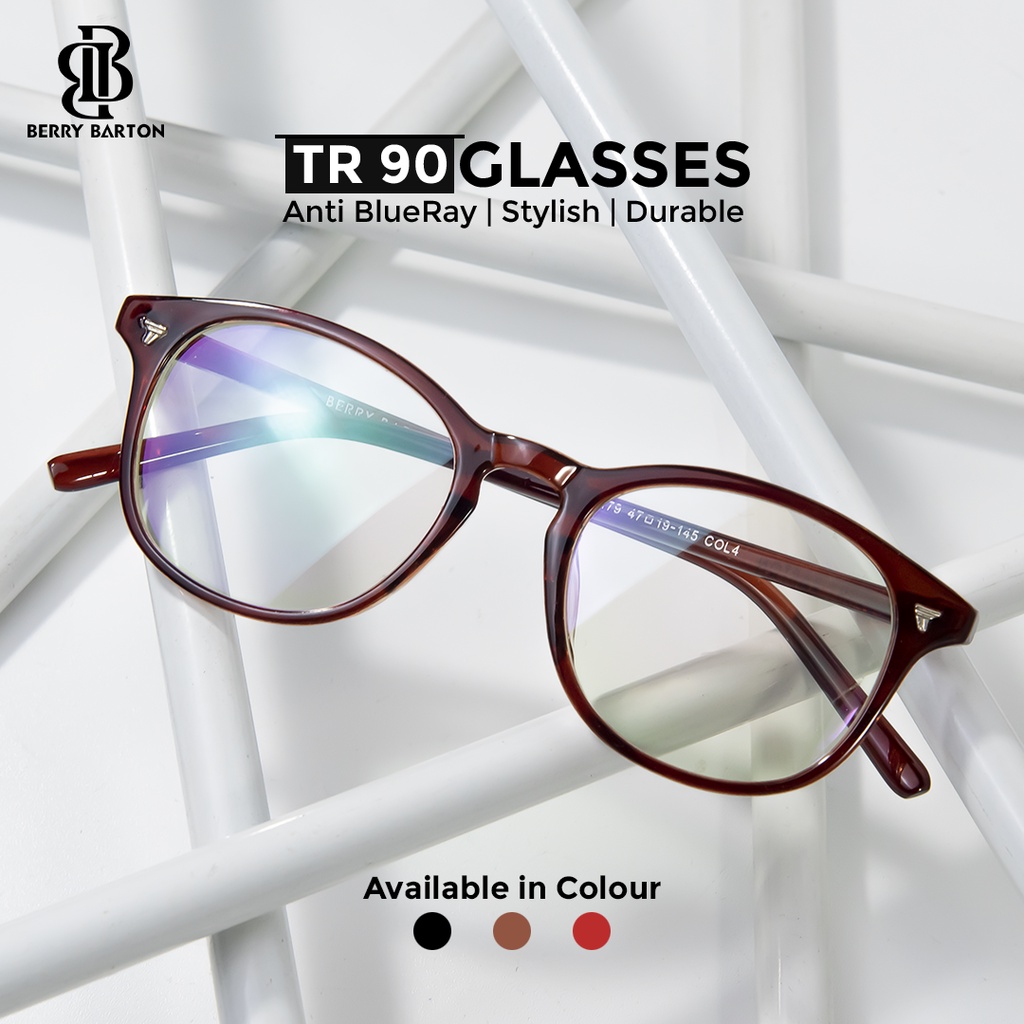 Berrybarton Kacamata Bulat Anti Radiasi Photocromic Blueray Kacamata Plastik Bisa Minus Pria Wanita 