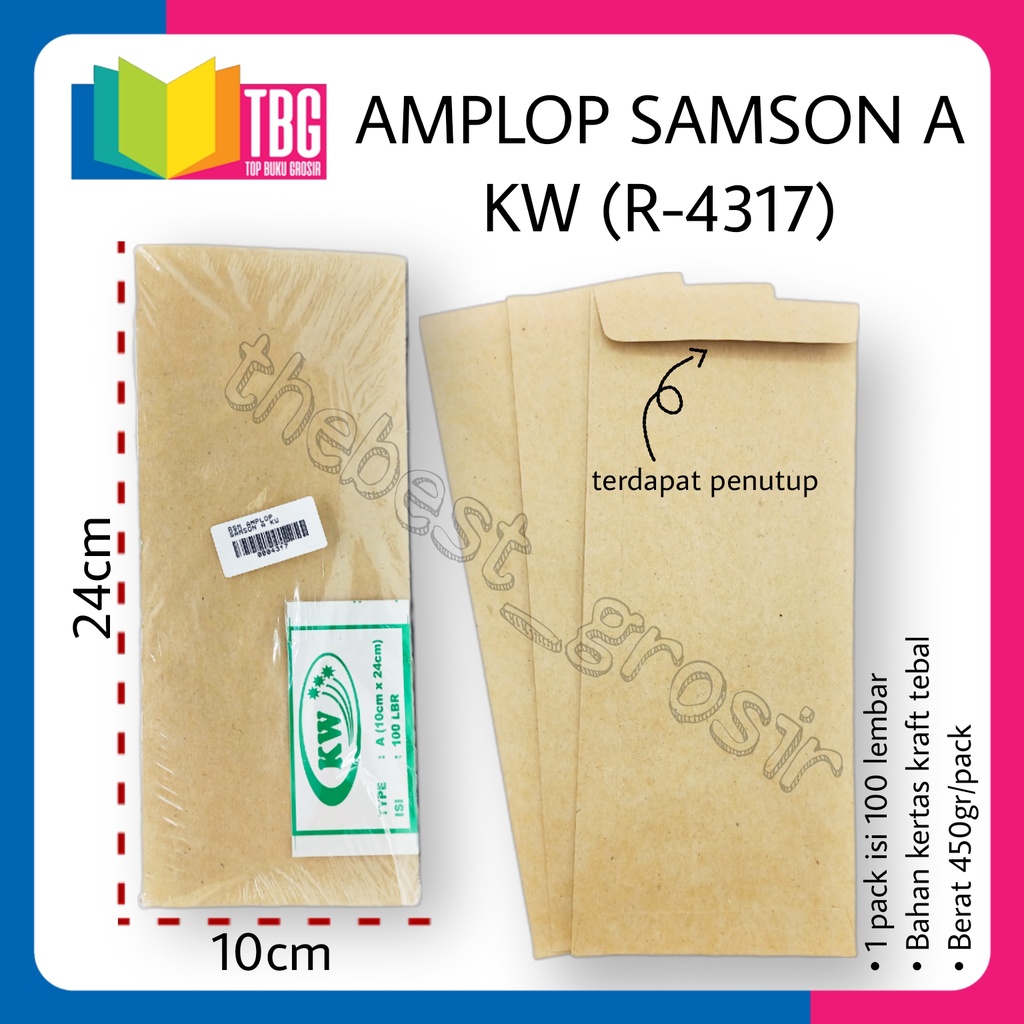 

1 PAK (100 LEMBAR) AMPLOP SAMSON A KW AMPLOP KERTAS KRAFT COKLAT (R-4317)