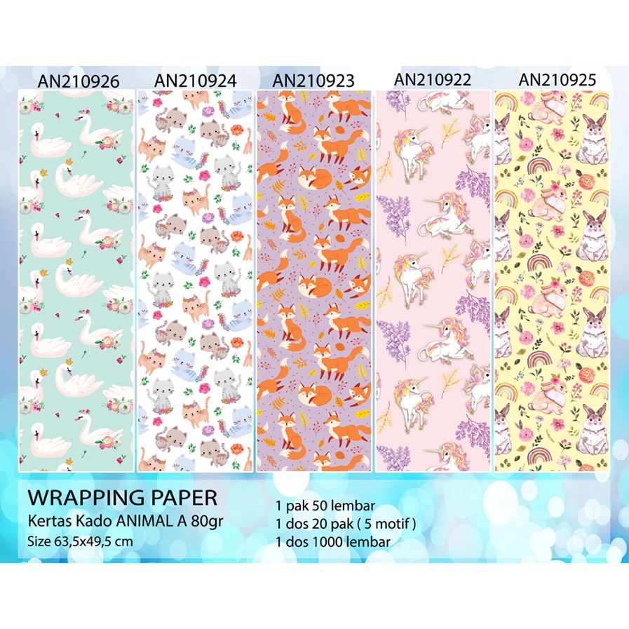 

Kertas Kado Animal A, kertas kado doff, wrapping paper, bungkus kado, kertas kado hewan