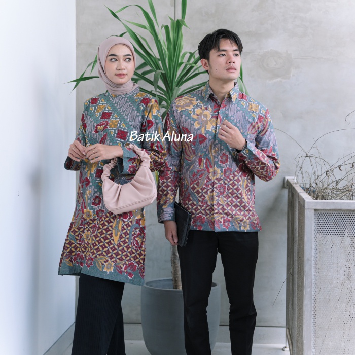 Couple Pasangan Batik Modern Premium Lengan Panjang Atasan Batik Tunik Wanita Couple Kemeja Batik Pria Best Seller BAHAN KATUN PRIMA BY FASHION BATIK ALUAN