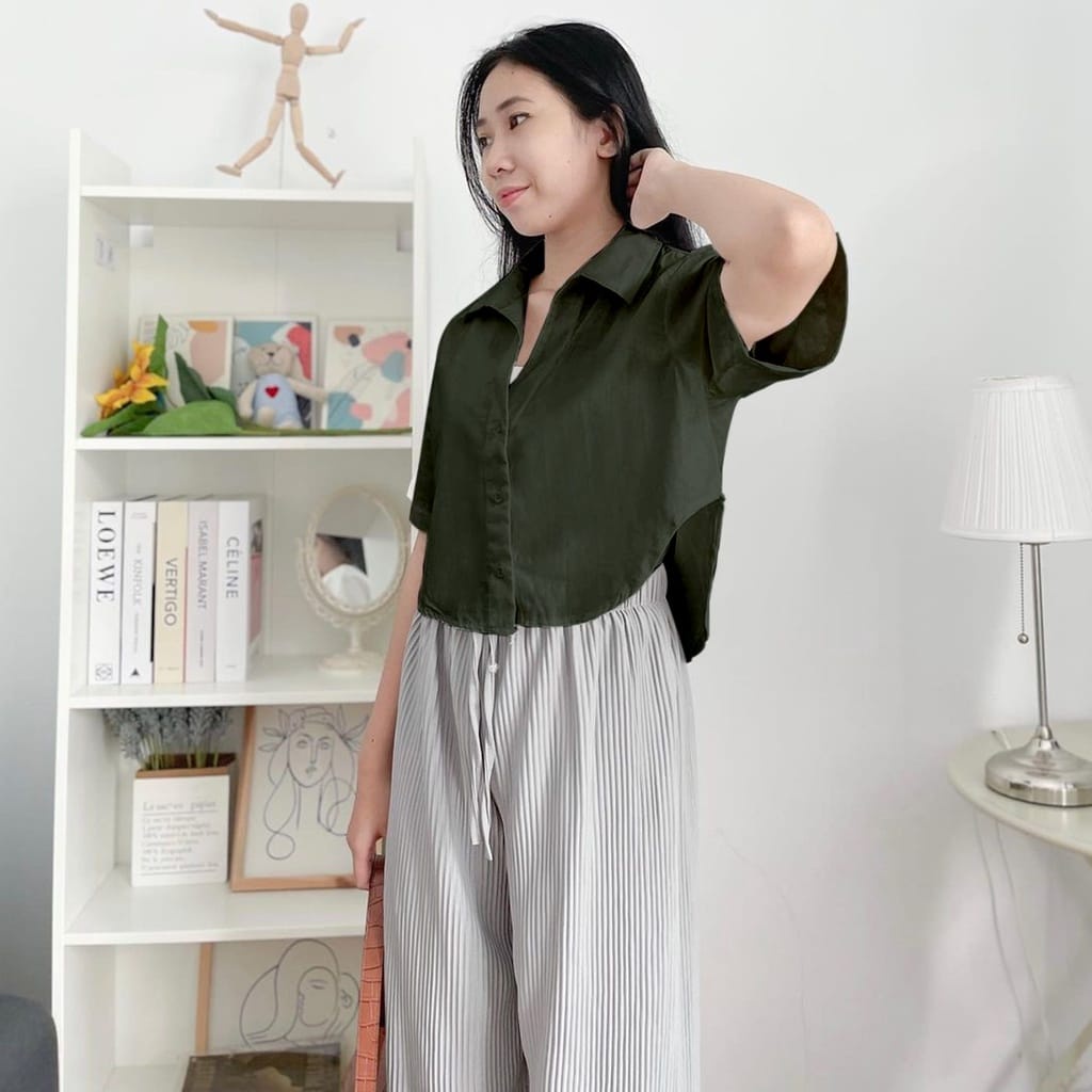 (RPA) KEMEJA GRISELLA CROP TOP BLOUSE ATASAN WANITA CRINCLE AIRFLOW