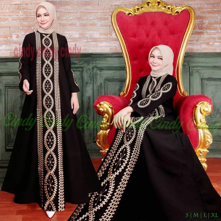 Abaya bordir hitam terbaru-gamis bordir hitam kekinian-abaya arab mewah terbaru-fashion muslimah kekinian(AQ05)