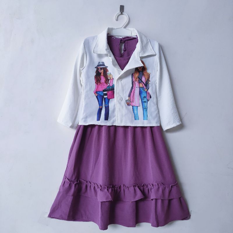 Dress Blazer Anak 4 5 6 7 8 9 10 11 12 Tahun Anak Cewek Perempuan Lengan Panjang  Outer Rompi crinkle Kekinian Terbaru Viral putih maroon mustard ungu lavender gambar besar ( Dress Blazer kC baru  )