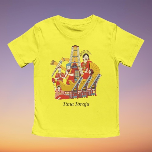 Kaos Anak Laki-laki dan Perempuan Unisex Lengan Pendek Motif Culture Indonesia Tana Toraja