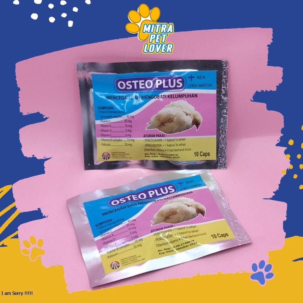 PENCEGAH KELUMPUHAN PADA AYAM - OSTEO PLUS CAPSULE - 10 CAPSUL - MENGUATKAN DAN MENGOBATI KELUMPUHAN LEMAH LESU - MURAH ASLI GARANSI KUALITAS ORIGINAL - PET ANIMAL HEALTHCARE &amp; VETERINARY TAMASINDO OBAT KESEHATAN &amp;  VITAMIN TERNAK HEWAN  MITRAPETLOVER