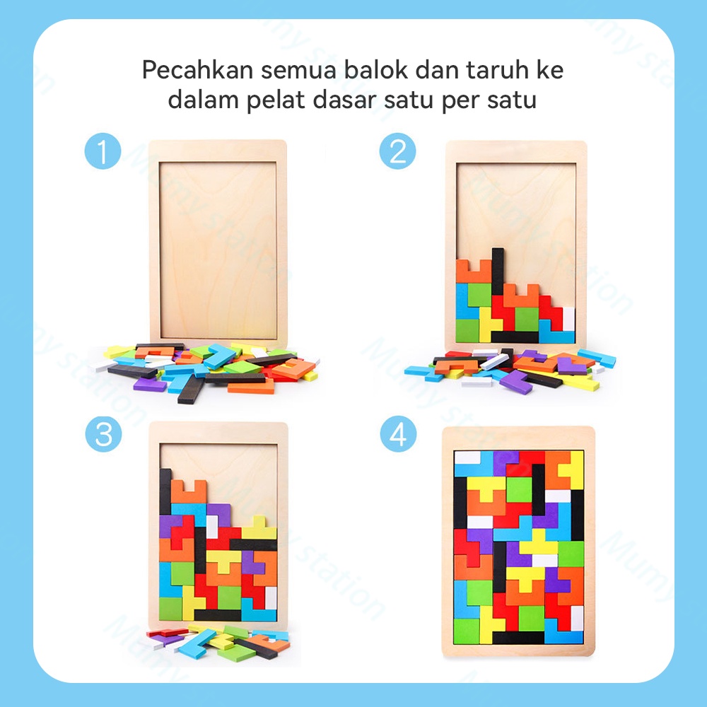 Mumystation Mainan Edukasi Anak Tetris Kayu Russian Block Kids Wood Intellegence