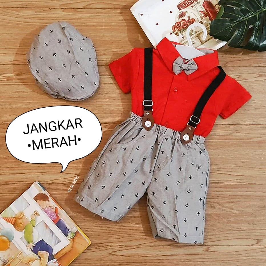 Klik Mds Jumper Baju Anak Laki-laki Motif Suspender Jangkar Free Dasi Dan Topi Ada 3 size