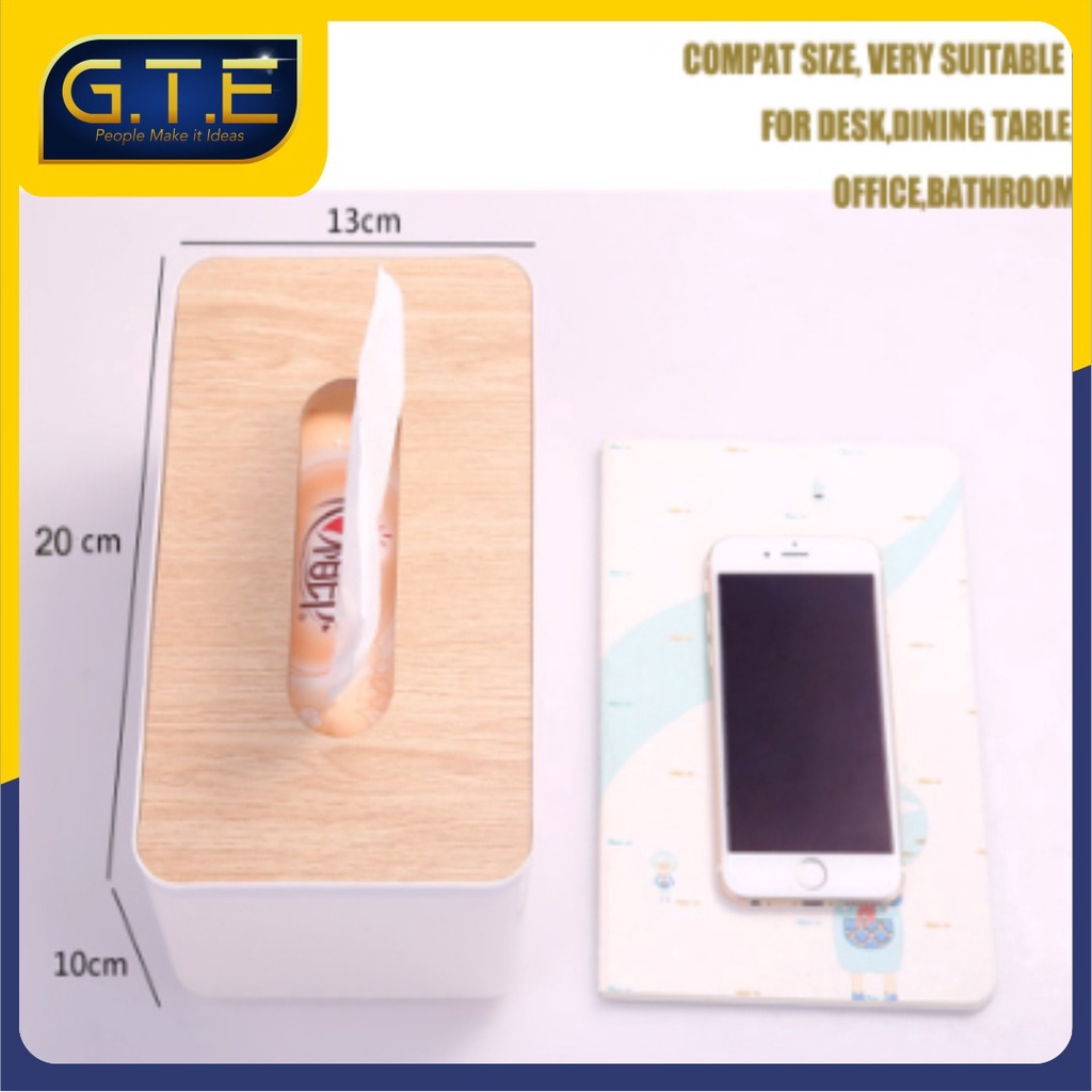 GTE | Kotak Tisu Tissue Box Elegan dengan Tutup Kayu Multifungsi Model / Organizer Meja