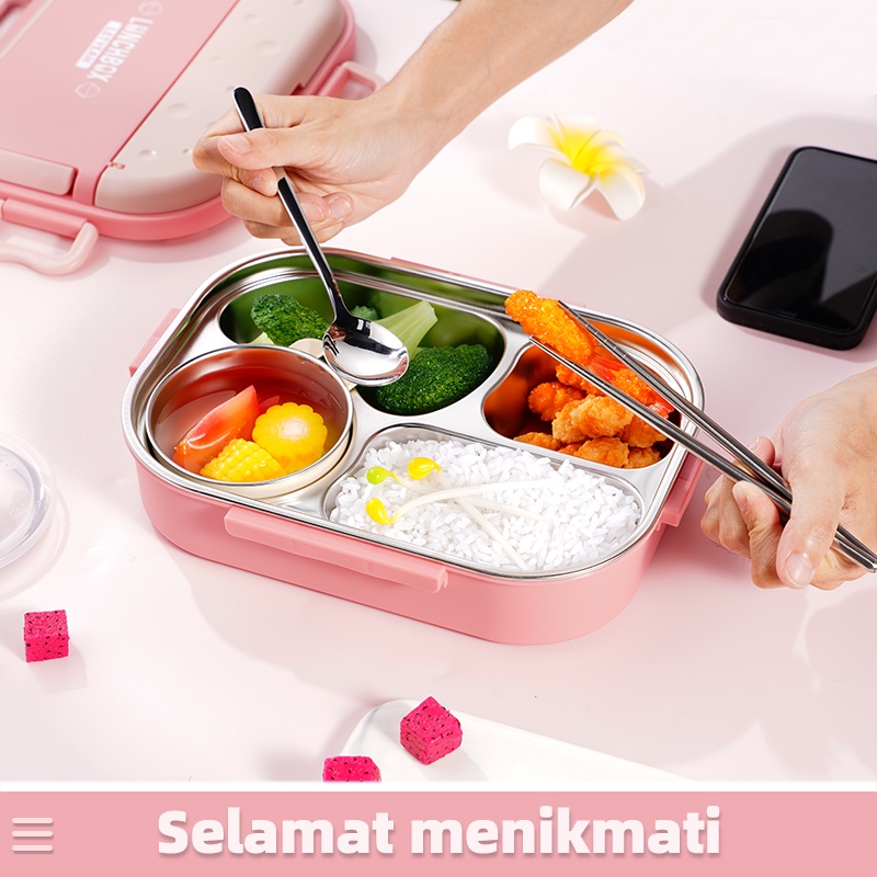 Letyeah &amp; Anantagt tempat makan anak 4 SEKAT Anti Tumpah Dan Tahan Panas / Kotak makan bento Stainless Tahan Panas