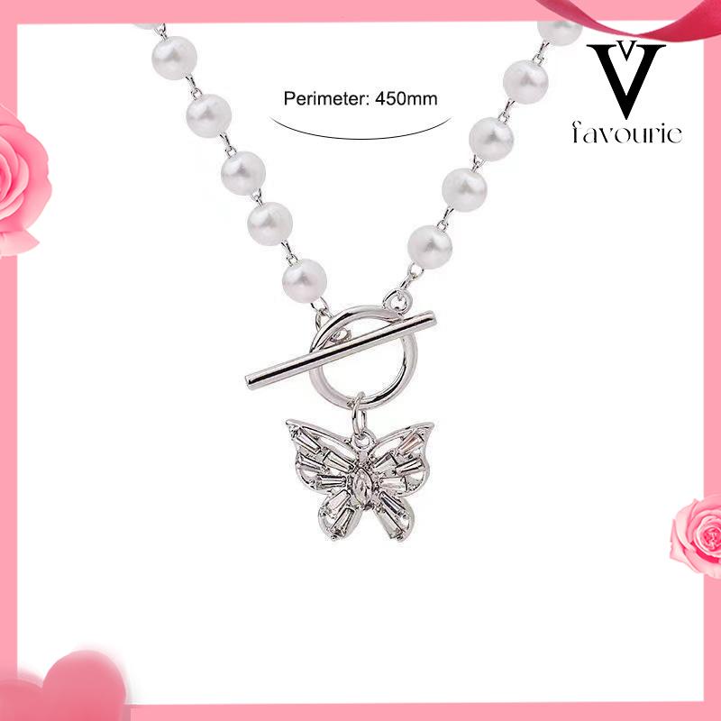 CODFashion Mutiara Manik-manik Kalung Elegan Kupu-kupu Liontin Klavikula Kalung Aksesoris Wanita-FA