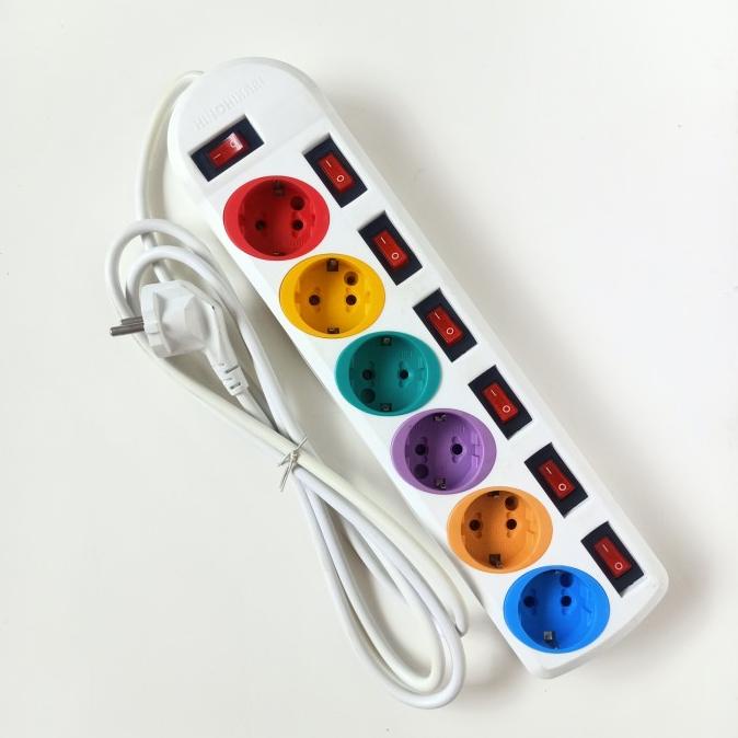 Stop Kontak 6 lubang HINOHIKARI masing masing Saklar + Kabel 1,8 Meter Non COD