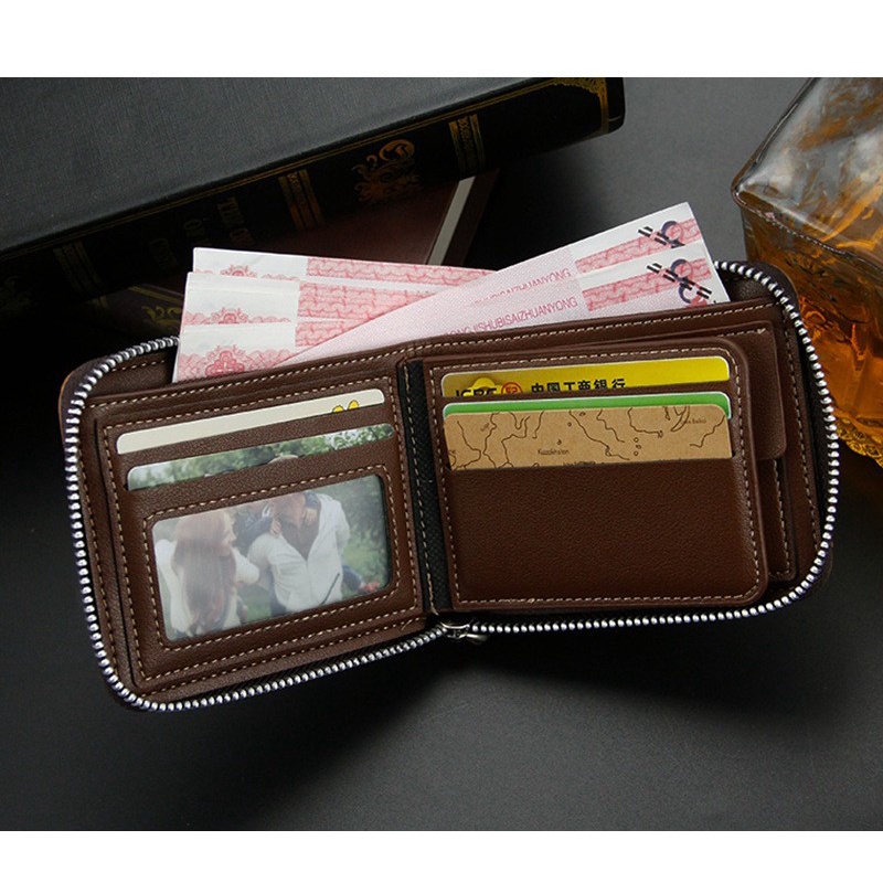 DOMPET LIPAT MORTEGA SELETING ZIPPER PRIA BAHAN KULIT PU / DOMPET PRIA KULIT PU - M-1050