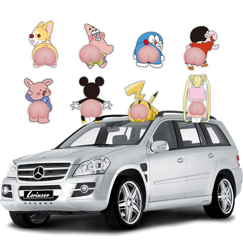 (BOW) 2pcs 3D Silicone Cartoon Sticker Pelindung Mobil Waterproof Super Cute Car Decoration 1QW12