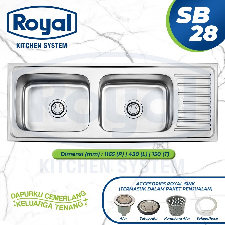 Royal Kitchen Sink SB 28 Wastafel Dapur Bak Cuci Piring 2 Bowl Sayap SB28 Work Top