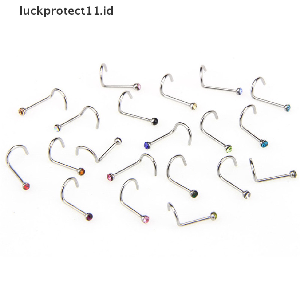 /Fashion Hot// Fashion// 20PCS/Set Stainless Steel Kristal Berlian Imitasi Perhiasan Hidung Stud Rings.