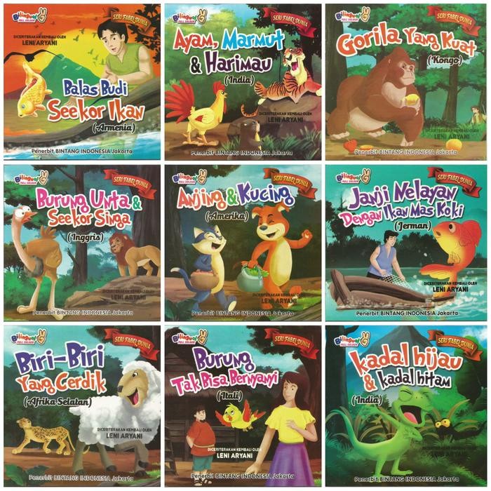 

⭐BISA COD⭐ 15 PC BUKU SERI FABEL TELADAN HEWAN BILINGUAL FULL WARNA