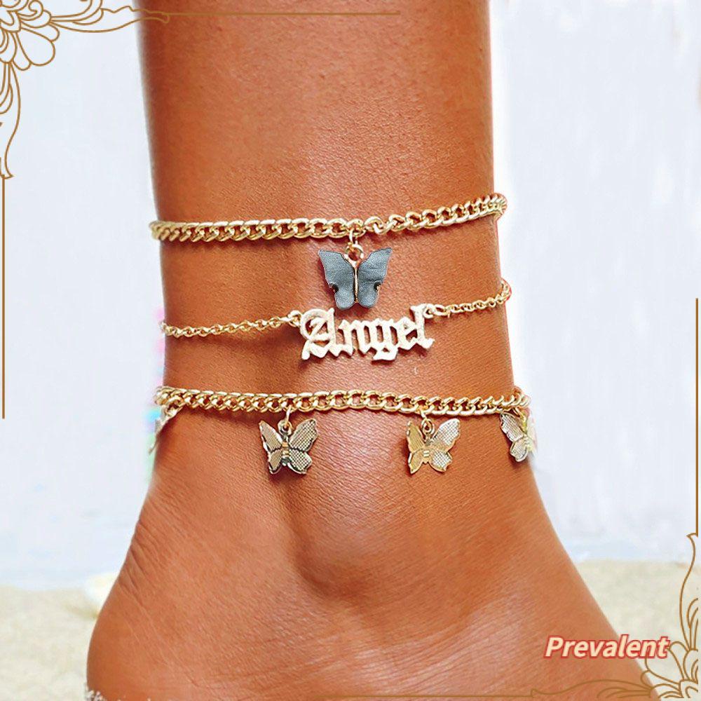 Preva 3Pcs/set Gelang Kaki Bohemian Perhiasan Musim Panas Barefoot on Butterfly