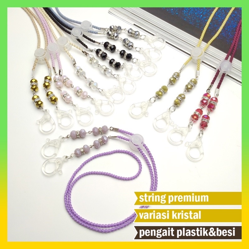 Strap masker kristal mutiara / Strap masker 2in1 / konektor masker hijab / mask extender / pengait masker / tali masker / ceko bening kristal / kalung masker cantik